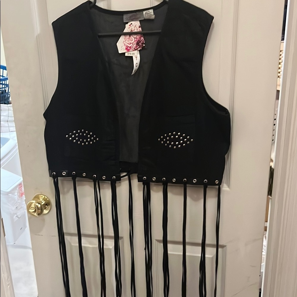 Black Fringe Vest with Studded Details
